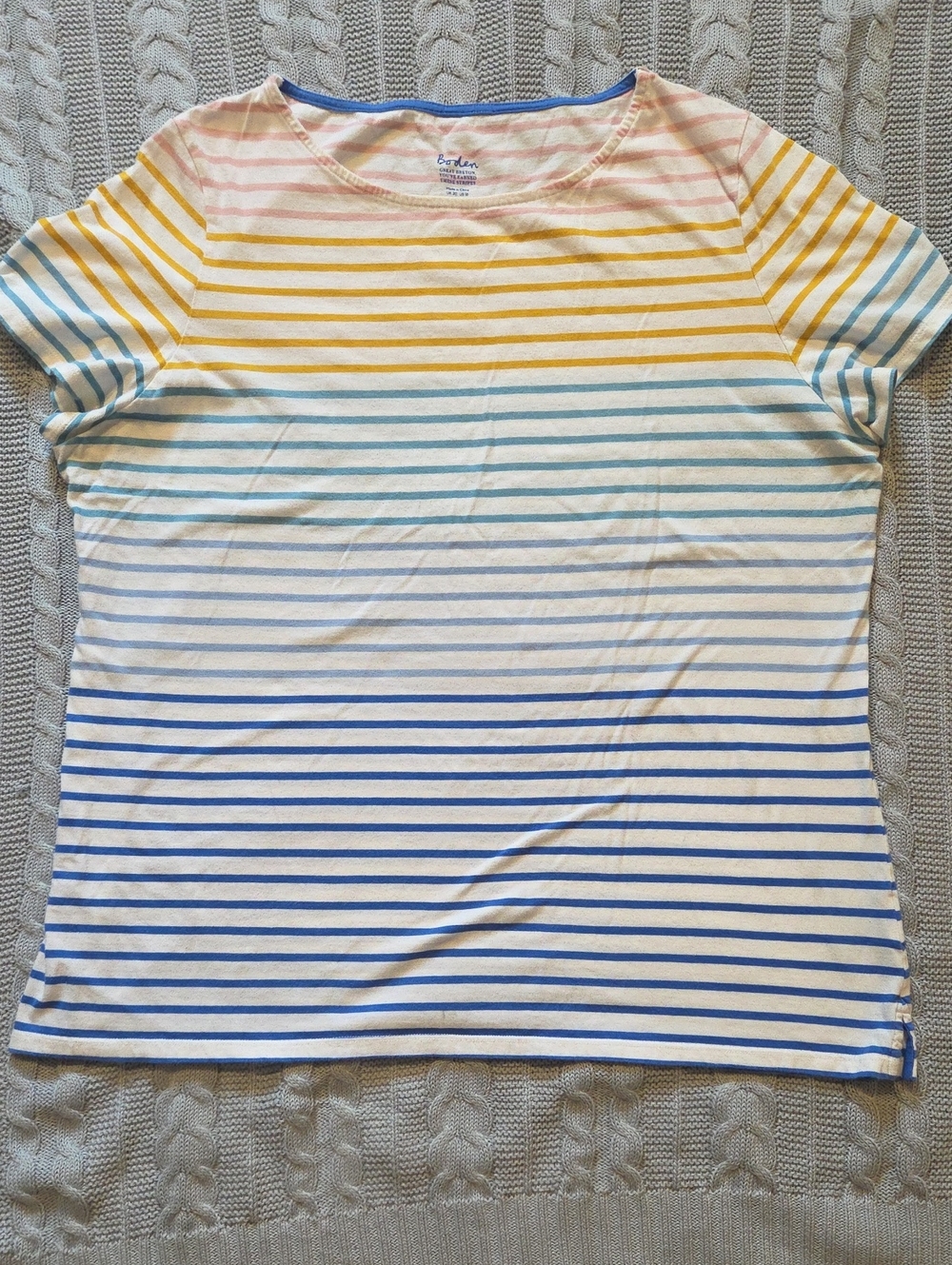 Boden Striped Breton T Shirt US 16 Short Sleeve Cotton Crew Neck Top Pink Blue